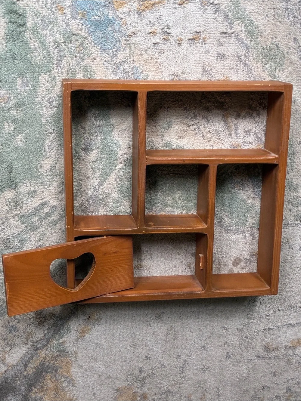 Rustic Wooden Shadow Box w/ Heart Cutout Hinged Door